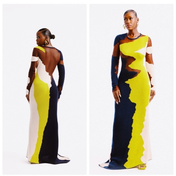 Hanifa Yellow and Black Asymmetrical Cut Out Maxi Dress